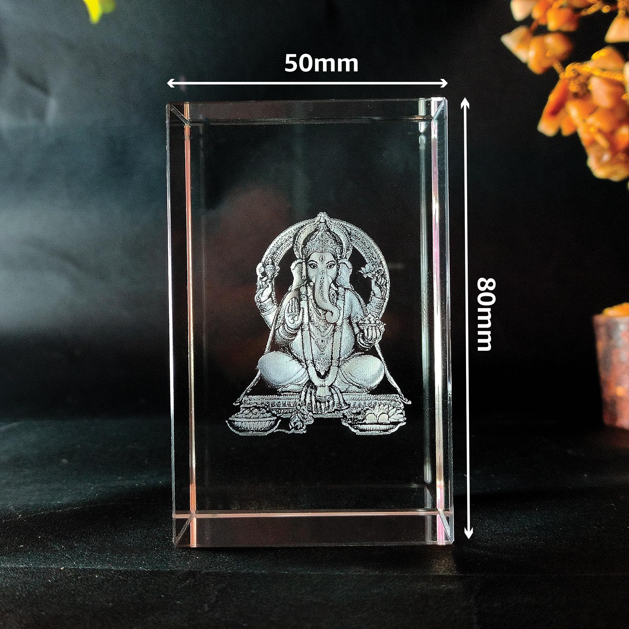 Grob Ganesh Idol 3D Crystal Cube With Led Light Base |Diwali Gift,Home Decoration, Showpiece For Home(Transparent_50 X 50 X 80 M